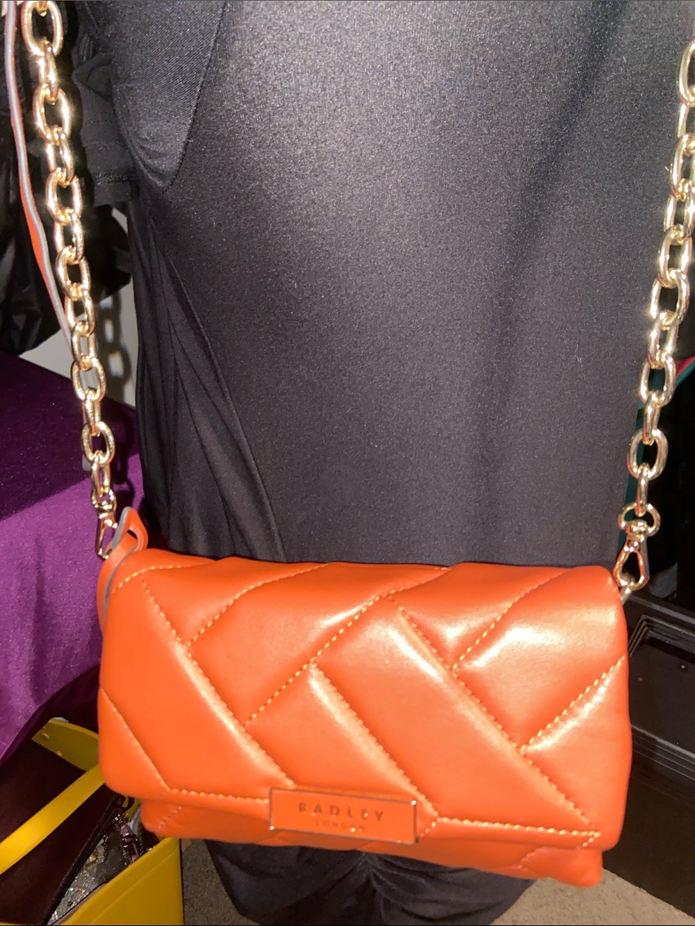 RADLEY LONDON Orange Quilted Chain-Strap Crossbody